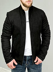 Чоловіча куртка з нубуку класична з підкладкою чорна, демісезонна замшева куртка для чоловіків
