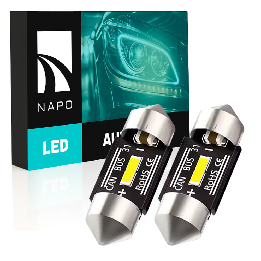Комплект світлодіодних ламп NAPO LED SJ-7020-1SMD-CANBUS 31mm C5W C10W колір світіння білий 2 шт, фото 1