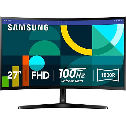 Монiтор Samsung 27" Essential S3 LS27D366 (LS27D366GAIXCI) VA Black Curved 100Hz, фото 1