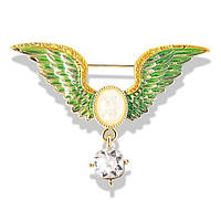 Брошка металева на золотистій основі сніньки з висувкою камінчиків покрита кольоровою емаллю розмір 40Х55 мм