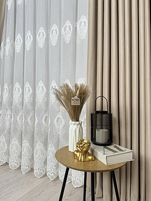 Тканина для тюлю з кордовою вишивкою на бамбуковій основі лт41, молочний