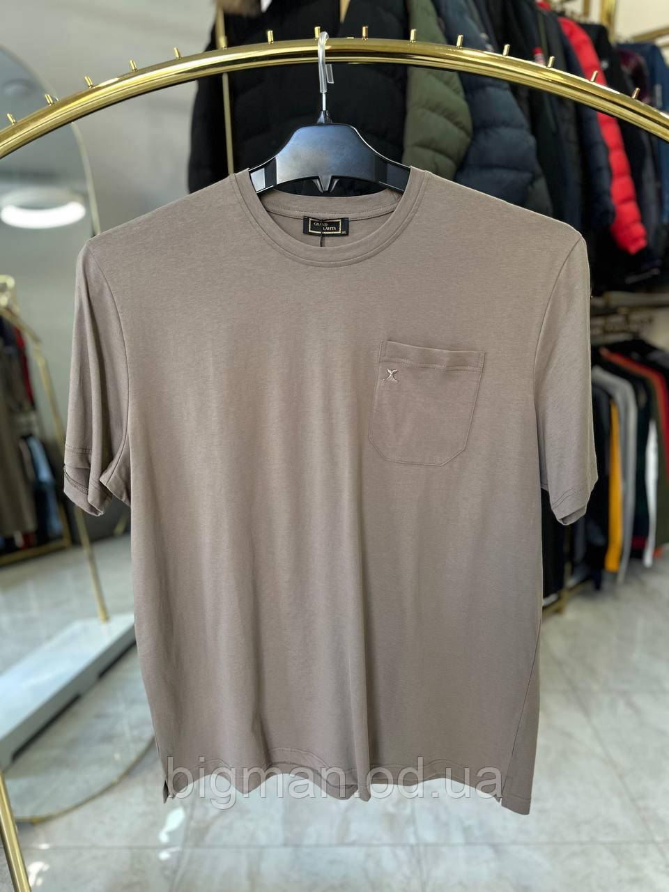 Чоловіча футболка з кишенею 5112 Туреччина (батал) 3-7XL беж