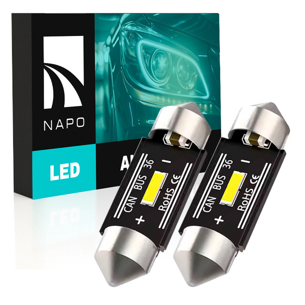 Комплект світлодіодних ламп NAPO LED SJ-7020-1SMD-CANBUS 36mm C5W C10W колір світіння білий 2 шт, фото 1