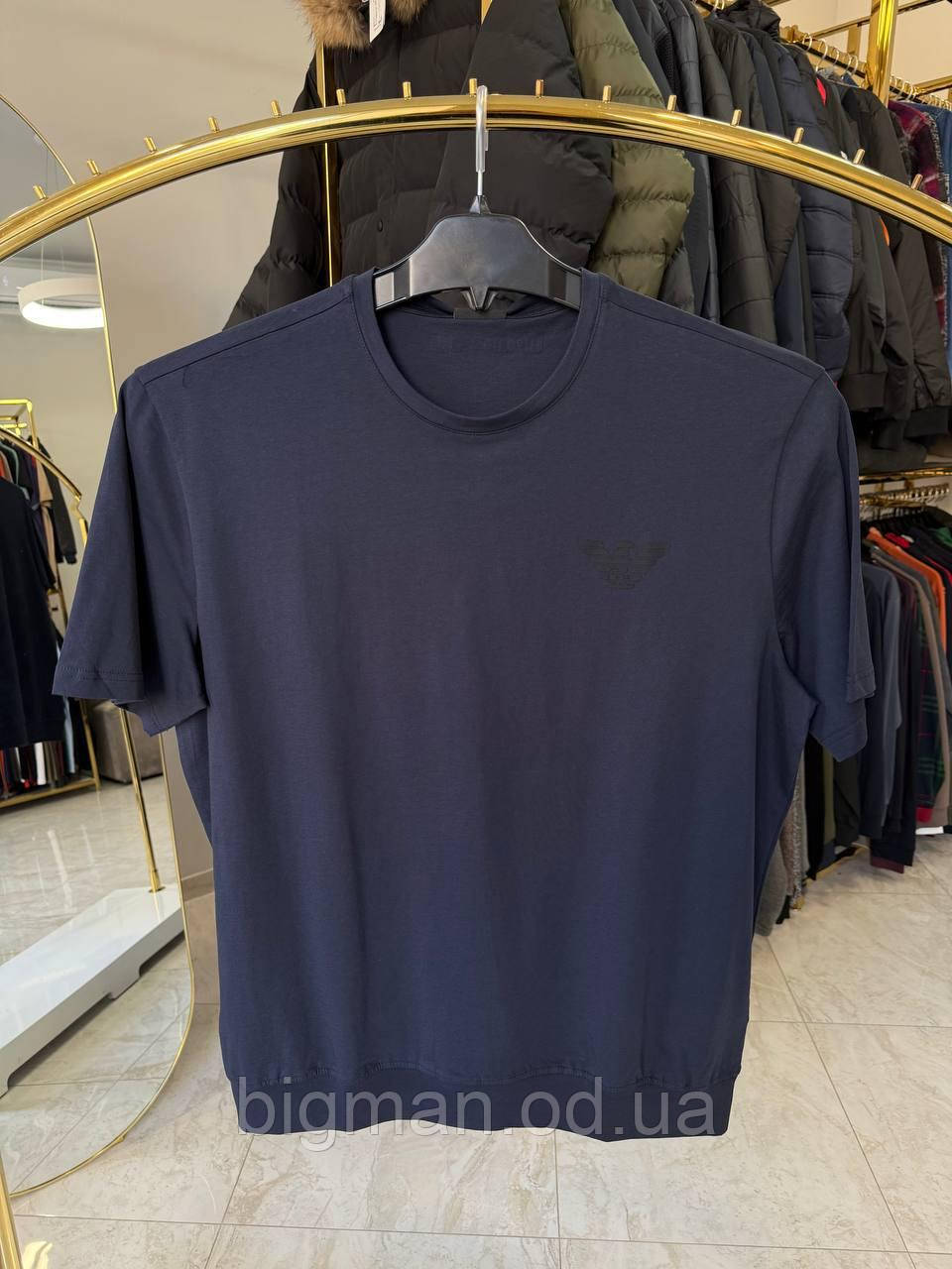 Чоловіча брендова футболка манжет 2426 (батал) 3-7XL т-синя