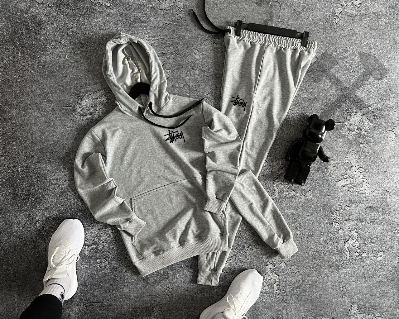 Чоловічий спортивний костюм Stussy сірий з капюшоном Комплект Стуссі Худі та Штани весняний осінній
