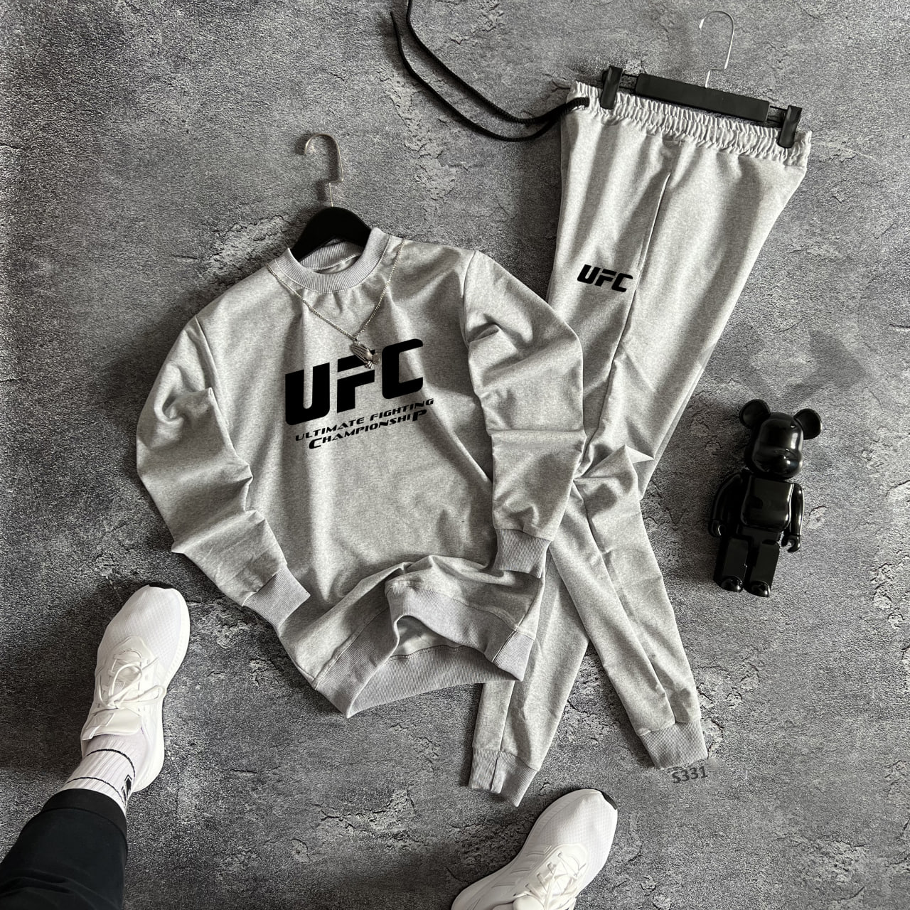 Чоловічий спортивний костюм UFC Світшот + Штани сірий Комплект ЮФС без капюшона весенний осенний