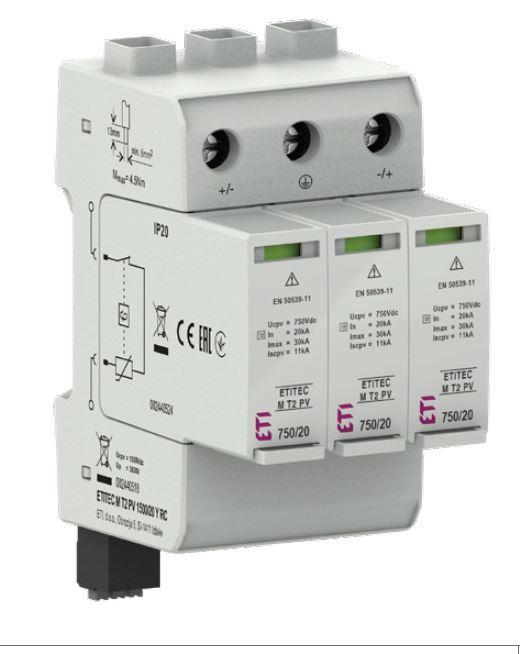 Обмежувач перенапруги ETI, ETITEC M T2 PV 1100/20 Y (для PV систем), фото 1