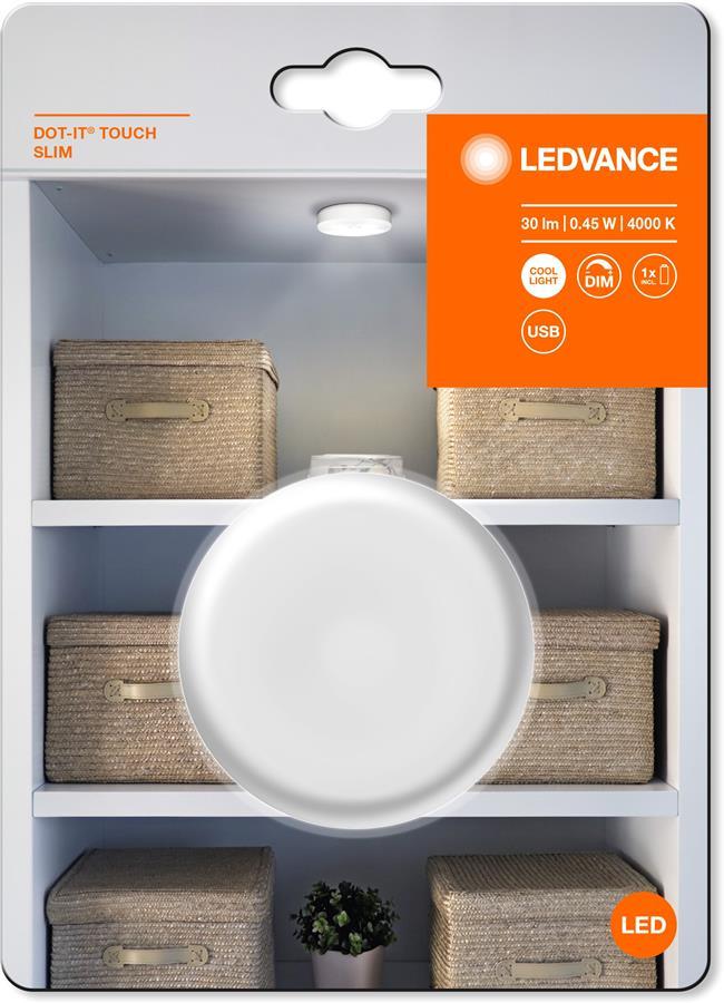 Cвітильник нічник з акумулятором LEDVANCE DOT-IT TOUCH SLIM 0.45Вт 4000К 30Лм 500мА•год димується USB-A > microUSB білий, фото 1