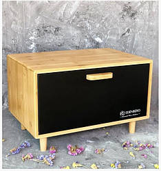 Хлібниця на ніжках з дерева з відкидною кришкою 36x26x23 см. Edenberg EB-124 Чорна