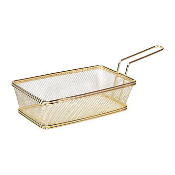 Кошик сервірувальний 21×11.5×5.5 см для подачі картоплі фрі та снеків з ручкою Золота HP-19-11-G