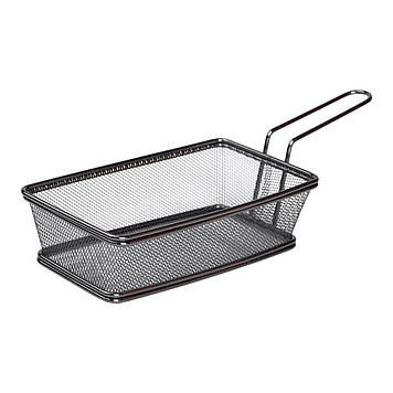 Кошик сервірувальний 21×11.5×5.5 см для подачі картоплі фрі та снеків з ручкою Чорний HP-19-11-B
