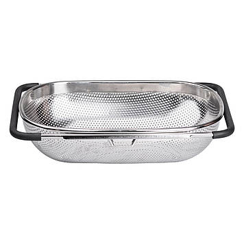 Друшляк сито на раковину для миття овочів та фруктів 36х24х9 см з нержавіючої сталі HP-19-17