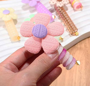 Резинка-пружинка, для волосся силіконова, спіральна гумка для дівчат квіточка рожева 1 шт Код 00-0481
