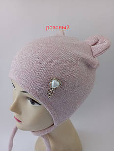 Шапка дитяча демісезонна на зав'язках однотонна ангора з люрексом для дівчинки р.48 | Красива шапка