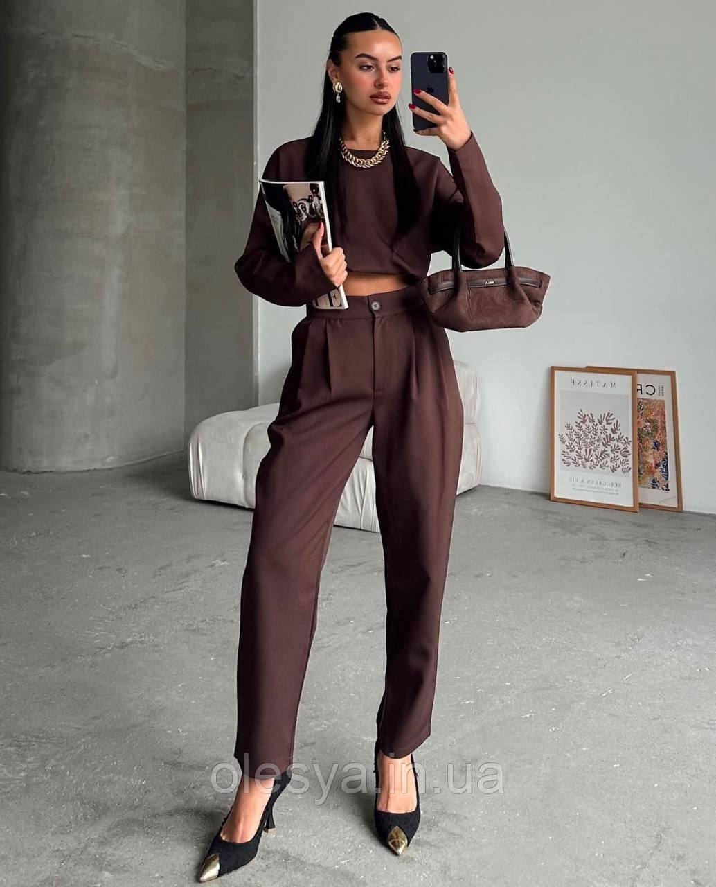 Брючний жіночий костюм- двійка: кофта-топ та штани 649 Р-ри 42- 48, фото 1