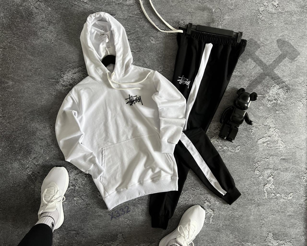 Чоловічий спортивний костюм Stussy білий з капюшоном Комплект Стуссі Худі та Штани весняний осінній