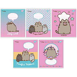 Зошит YES Pusheen А5, 12 аркушів, лінія, картонна обкладинка, 170 г/м2, білий офсет 55 г/м2
