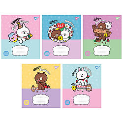 Зошит YES Line Friends Sweetieland А5, 12 аркушів, лінія, картонна обкладинка, 170 г/м2