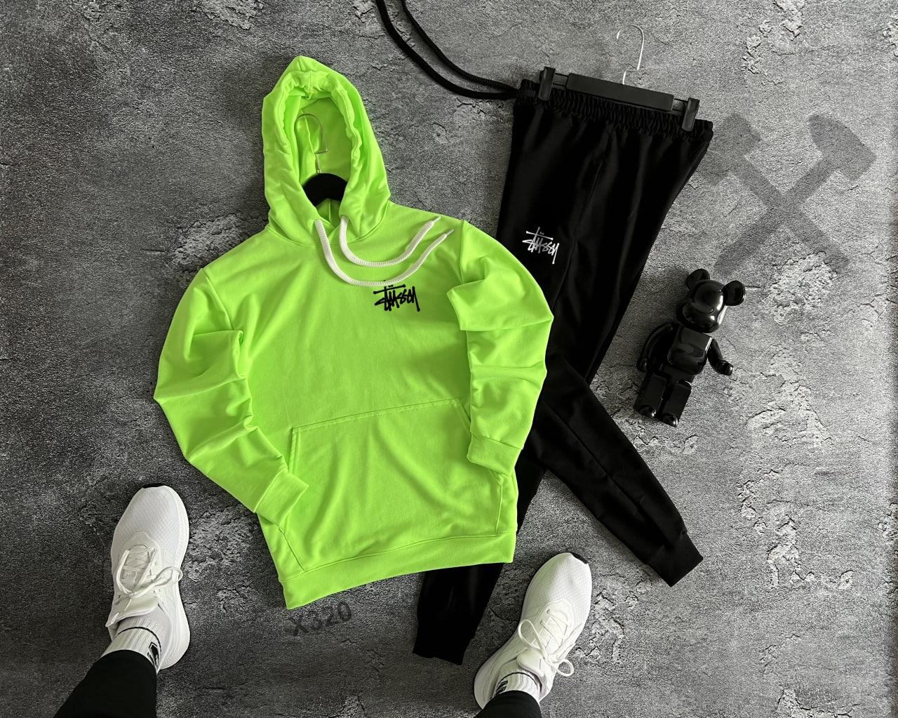 Чоловічий спортивний костюм Stussy салатовий з капюшоном Комплект Стуссі Худі та Штани весняний осінній