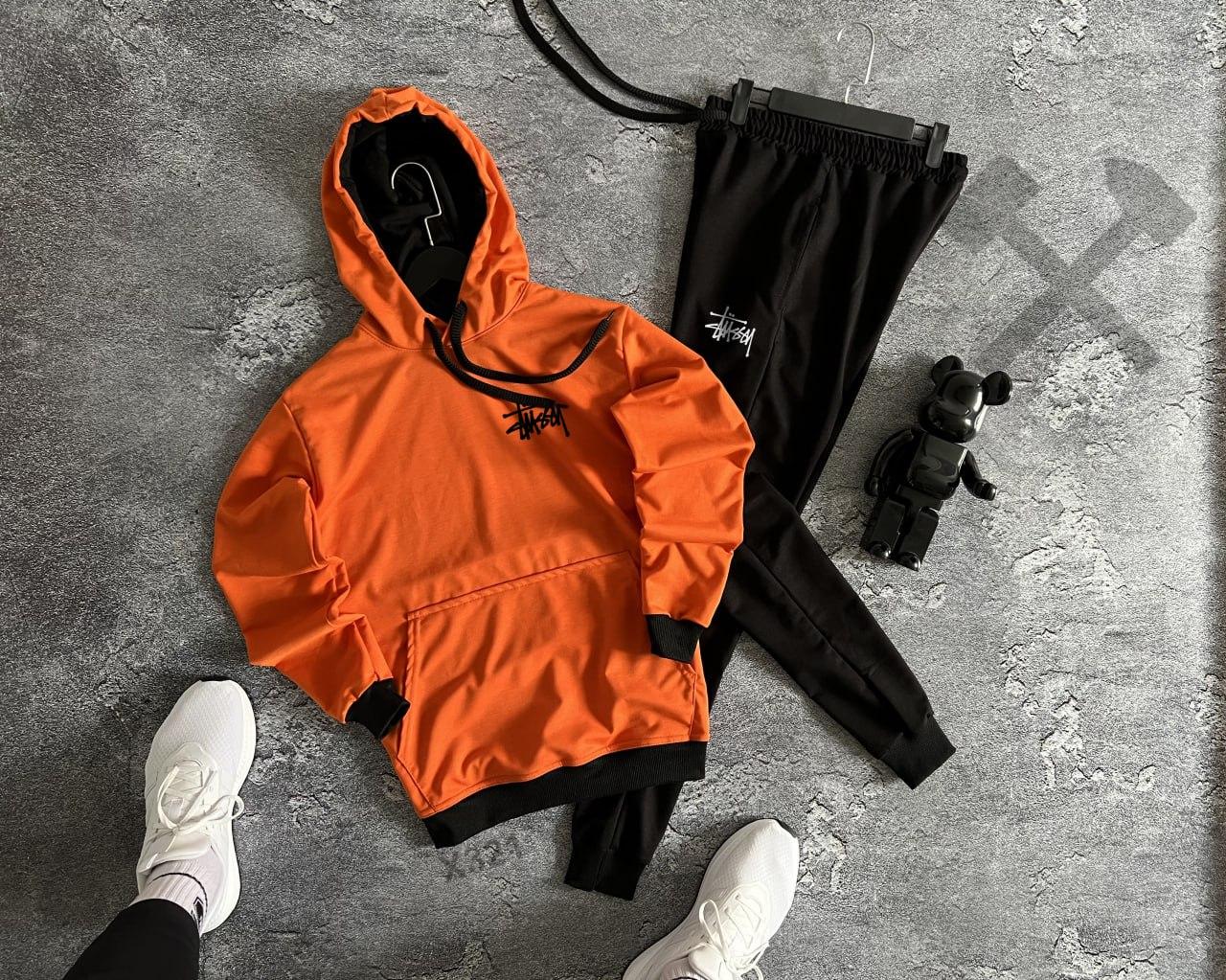 Чоловічий спортивний костюм Stussy помаранчевий з капюшоном Комплект Стуссі Худі та Штани весняний осінній