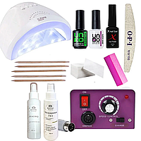Стартовий набір для манікюру гель-лаком з лампою Sun 1, 48 Вт і фрезером Lina Mercedes 25 000 об/хв (манікюрний набір) EN