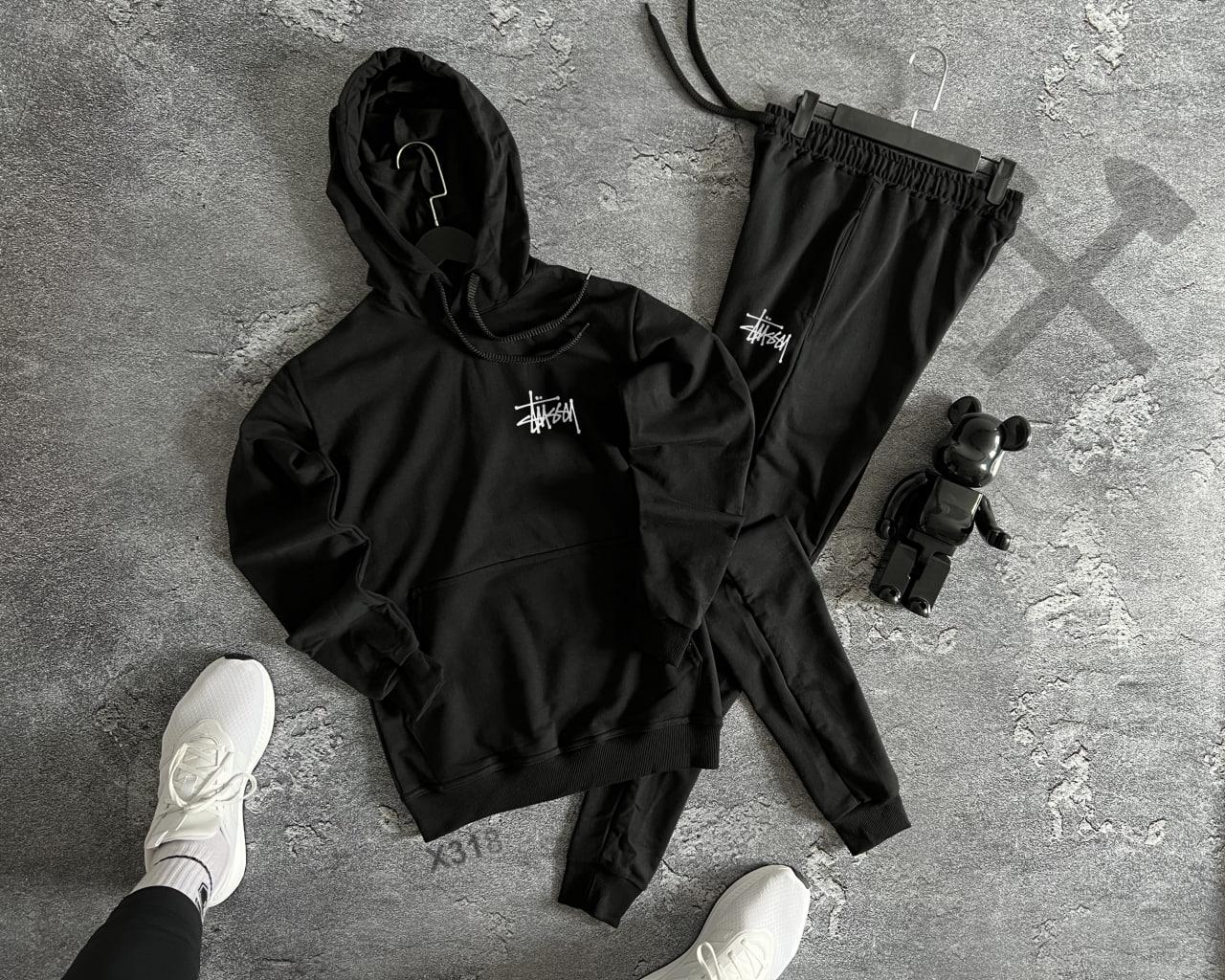 Чоловічий спортивний костюм Stussy чорний з капюшоном Комплект Стуссі Худі та Штани весняний осінній