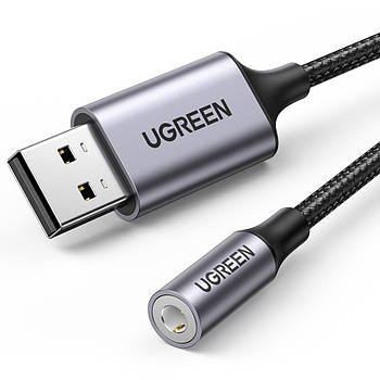 Зовнішня звукова карта з підтримкою мікрофона UGREEN CM477 USB to 3.5mm TRRS 4pin Audio Adapter 25см (сірий)