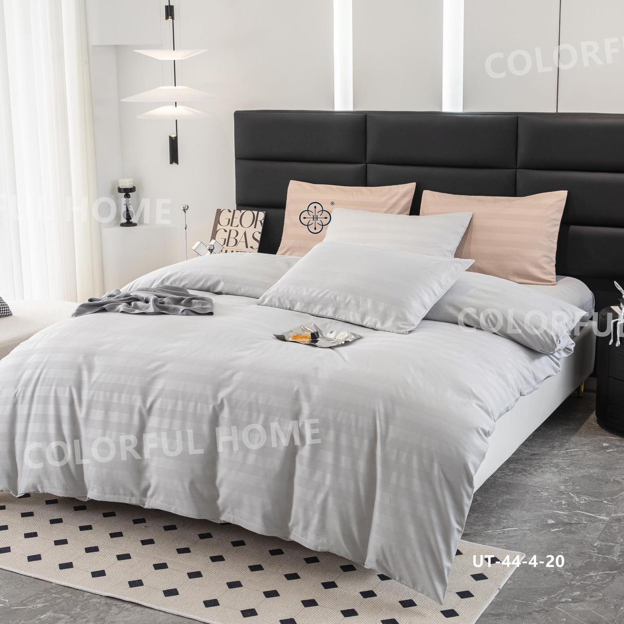 Набір постільної білизни сатин страйп із простирадлом на гумці євро розмір Colorful Home сірий, фото 1