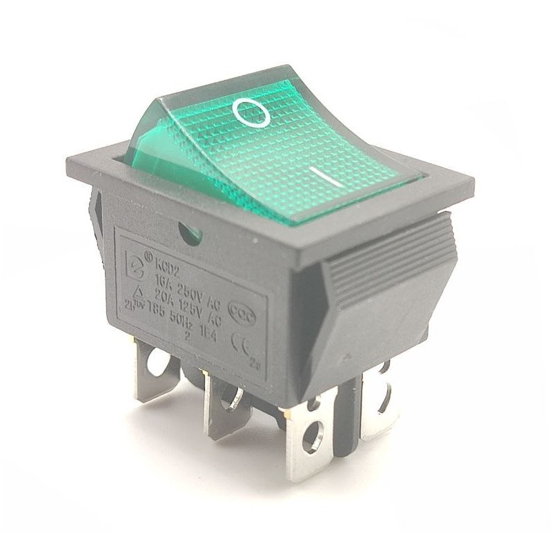 Перемикач KCD2-202/N ON-ON 6pin Зелене підсвічування, фото 1