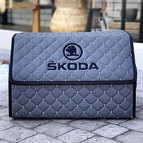 Органайзер у багажник з логотипом Skoda з екошкіри, графіт, 50 см, бокс у багажник