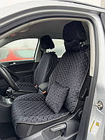 Накидки на сиденья авто из алькантары "Чёрный ромб с серой нитью", Передний ряд
