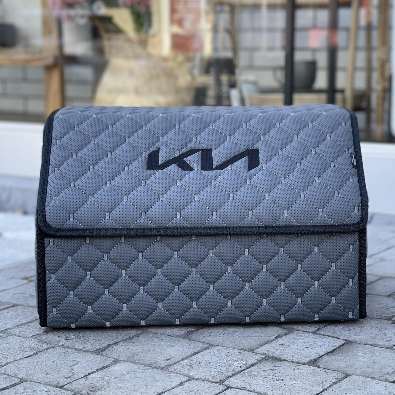 Органайзер у багажник з логотипом KIA з екошкіри, графіт, 50 см, сумка в багажник, фото 1