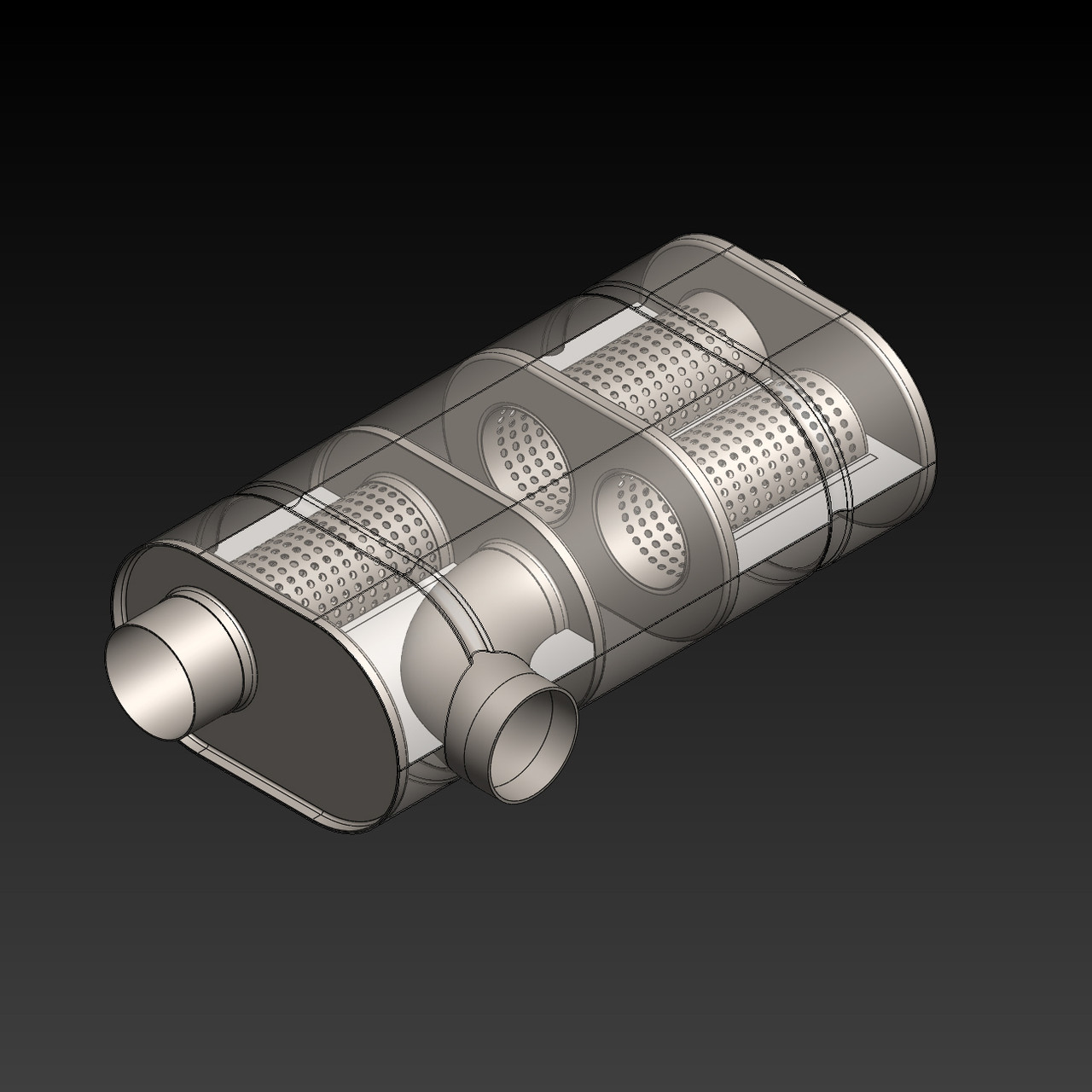 Глушник камерний ATP-018 L450 мм, вхід 60,3 мм, виходи 60,3 мм, AISI 304