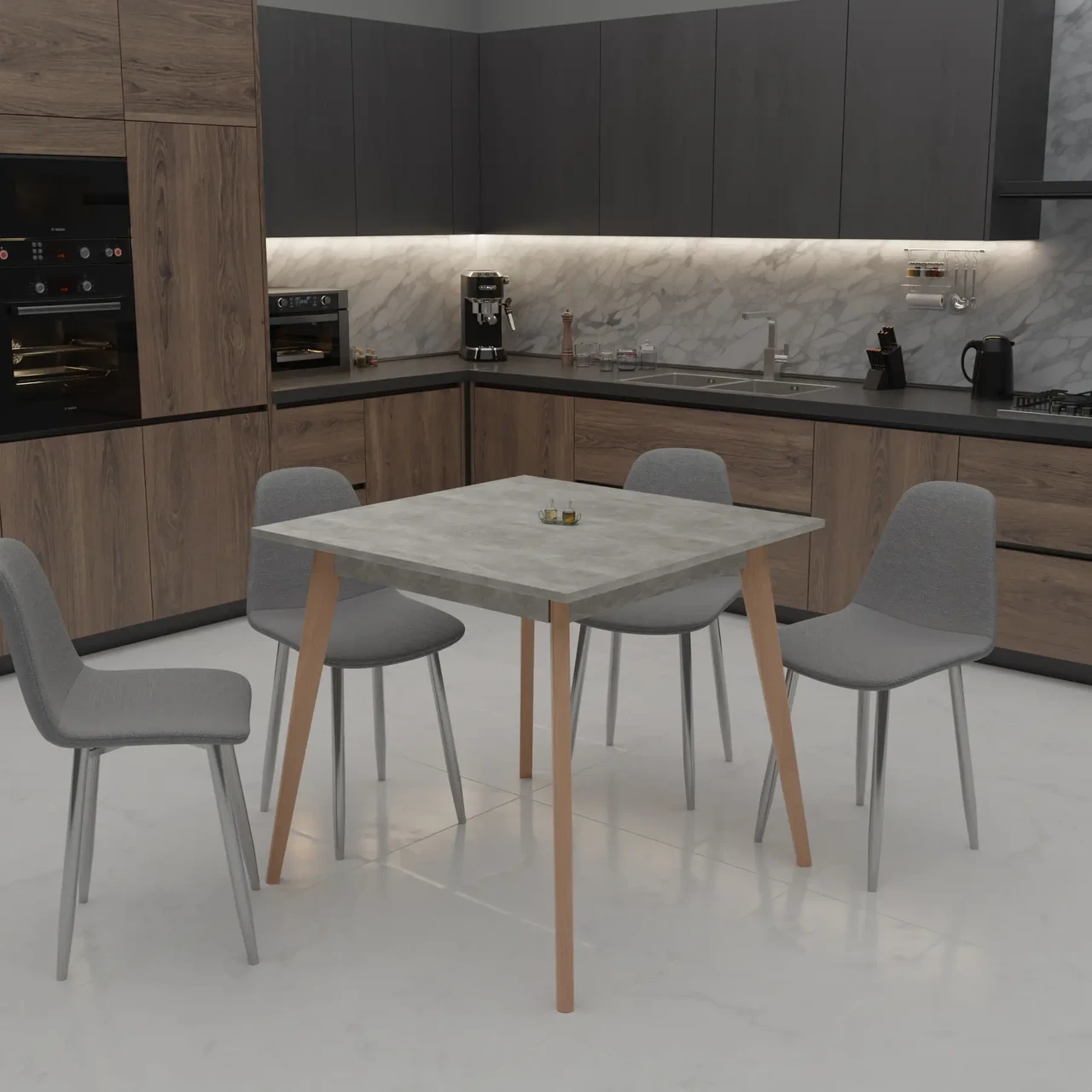 Стіл квадратний нерозкладний Neman БОН 780х780, колір бетон / лак