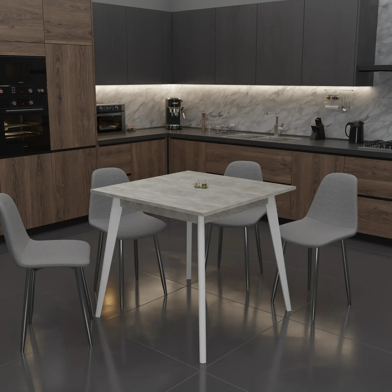 Стіл квадратний нерозкладний Neman БОН 780х780, колір бетон / білі ніжки