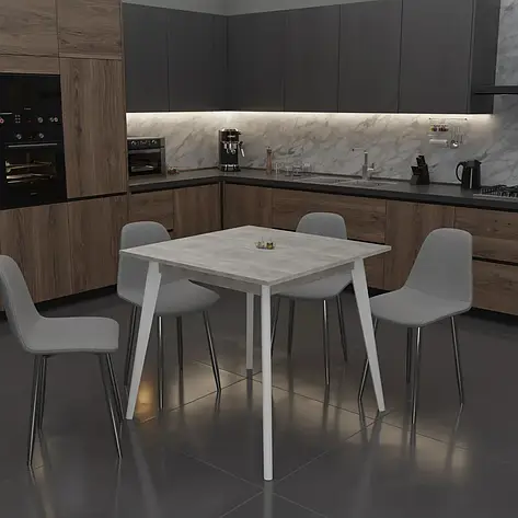 Стіл квадратний нерозкладний Neman БОН 780х780, колір бетон / білі ніжки, фото 1