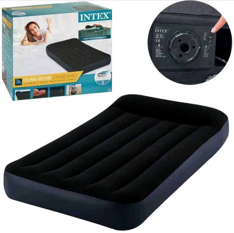 Intex Велюр матрац з підголовником 64146 ND (3) 99х191х25см, із вбудованим насосом 220 V, одномісний, максимальне навантаження