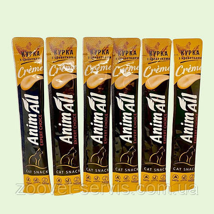 AnimAll Cat Snack Creme зі смаком курки та креветок рідкі ласощі для котів і кошенят (6 стіків х 15 г), фото 3