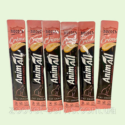 AnimAll Cat Snack Creme з лососем рідкі ласощі для котів і кошенят (6 стіків х 15 г), фото 3