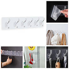 Вішалка з пластиковими гачками на синтетичній основі CLEAR #1012-6 6в1 самоклеюча на липучці 35х6 см