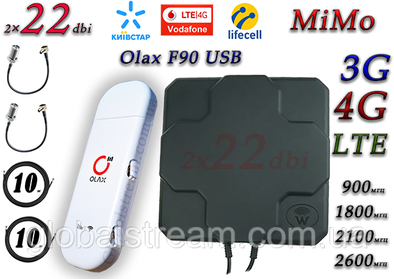 Повний комплект для 4G WiFi Роутер Olax F90 USB + Антена планшетна MIMO 2×22dbi ( 44 дб) 698-2690 МГц