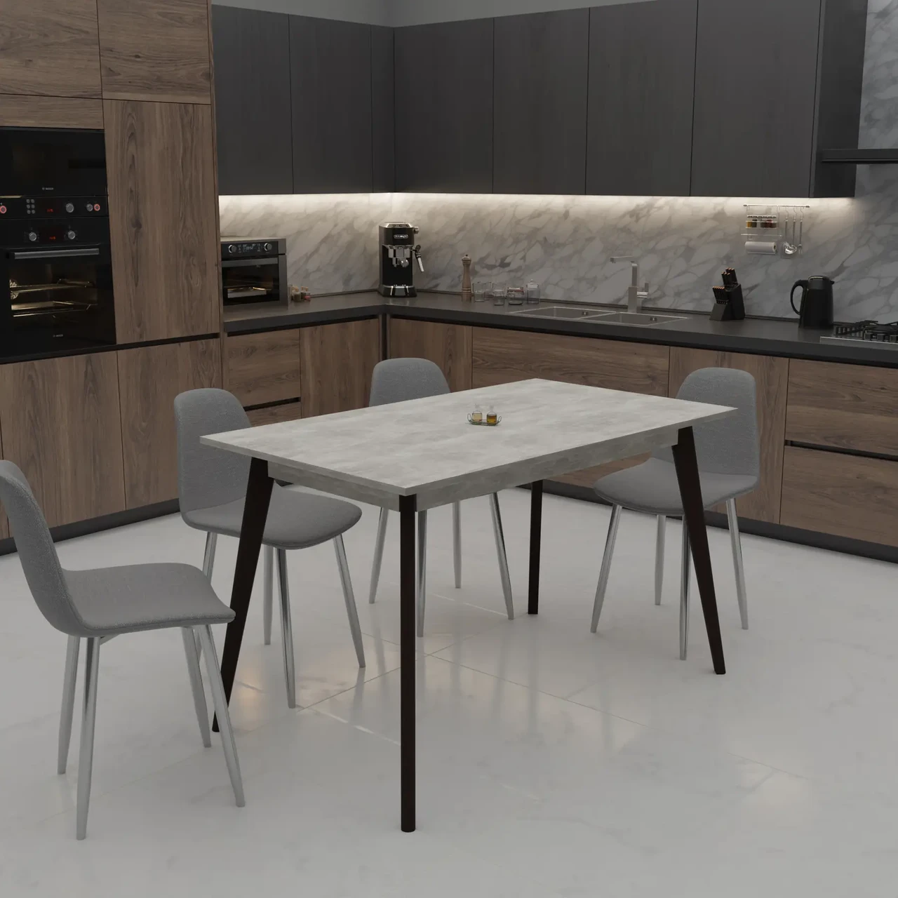 Стіл обідній нерозкладний БОН Neman   1380х780   бетон / венге