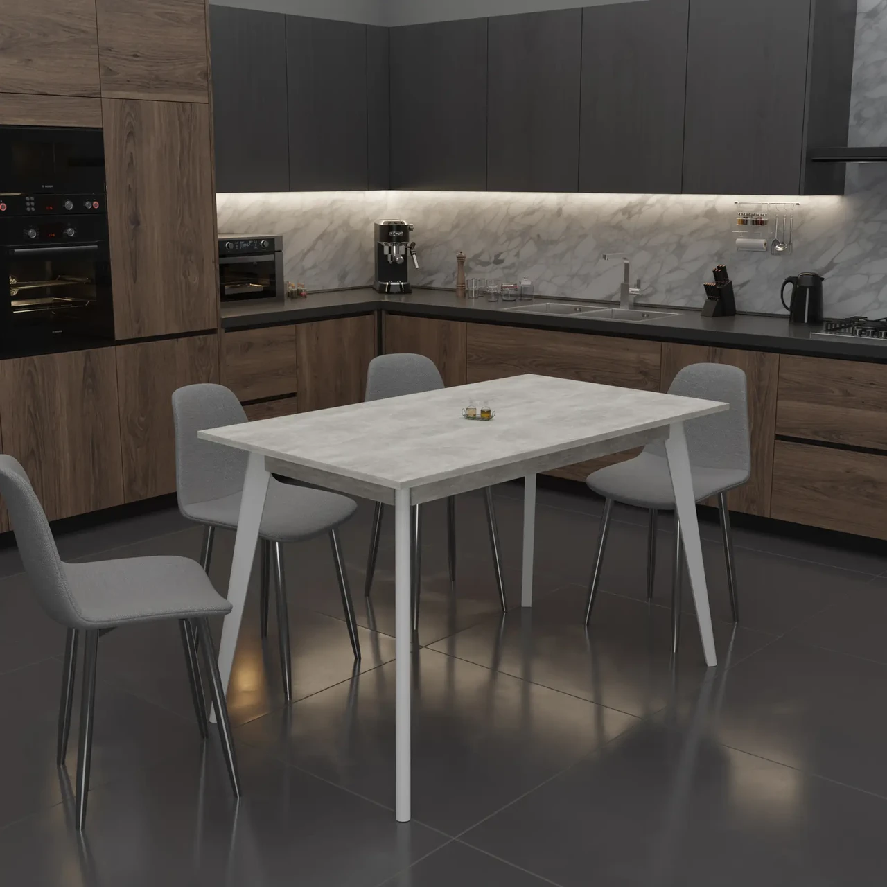 Стіл обідній нерозкладний БОН Neman   1380х780   бетон /  білий