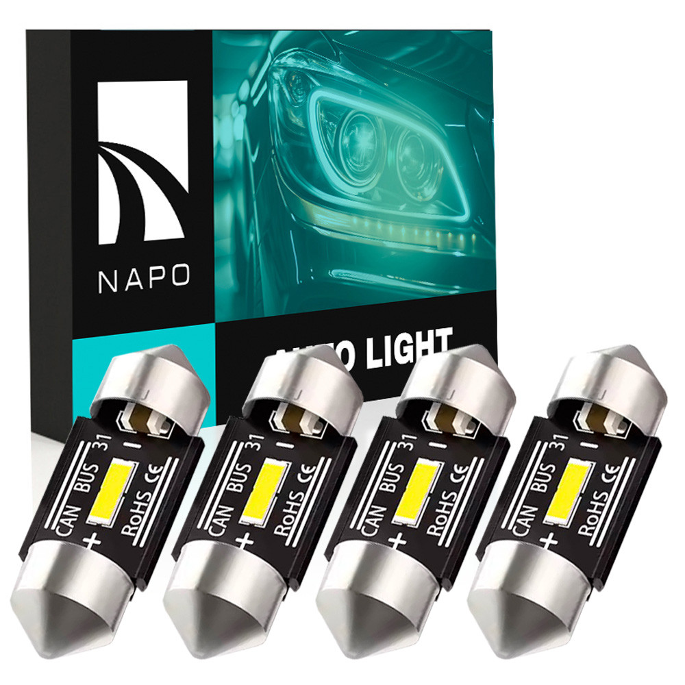 Комплект світлодіодних ламп NAPO LED SJ-7020-1SMD-CANBUS 31mm C5W C10W колір світіння білий 4 шт, фото 1