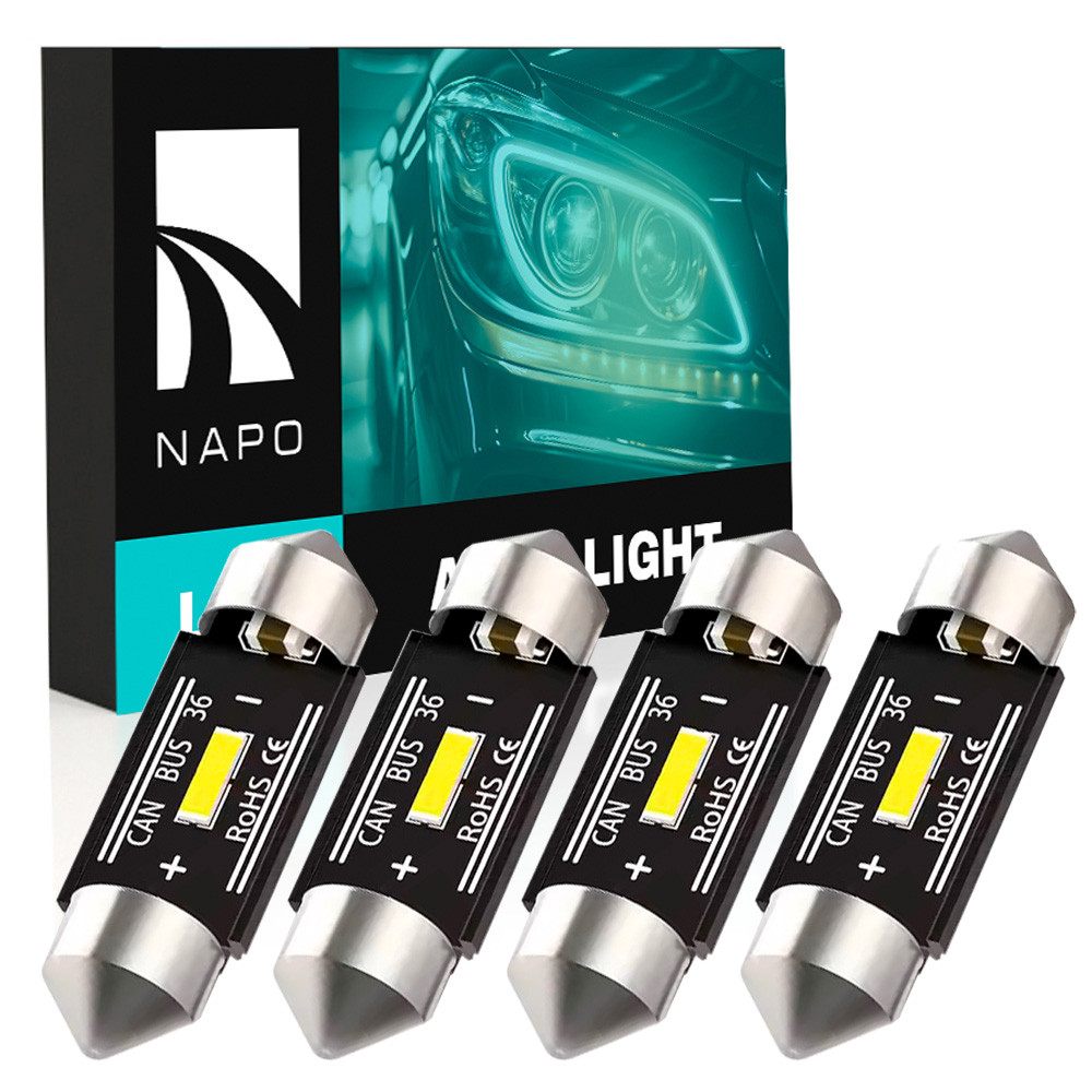 Комплект світлодіодних ламп NAPO LED SJ-7020-1SMD-CANBUS 36mm C5W C10W колір світіння білий 4 шт, фото 1