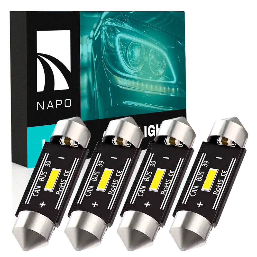 Комплект світлодіодних ламп NAPO LED SJ-7020-1SMD-CANBUS 39mm C5W C10W колір світіння білий 4 шт, фото 1