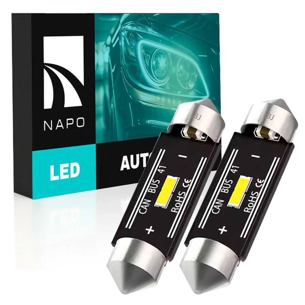 Комплект світлодіодних ламп NAPO LED SJ-7020-1SMD-CANBUS 41mm C5W C10W колір світіння білий 2 шт, фото 1