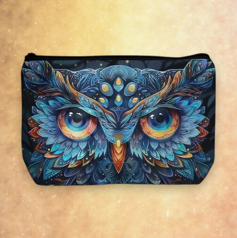 Вінтажна косметичка з принтом сови на блискавці 22 см х 14 см, фото 1