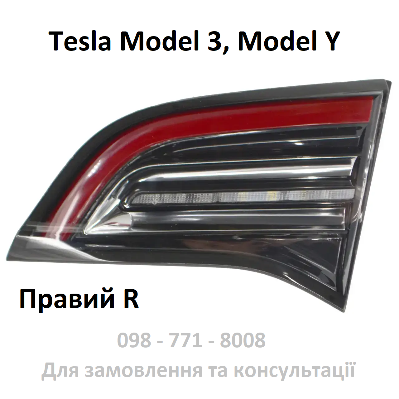 Ліхтар правий внутрішній (Європа) 3 PIN Tesla Model 3 / Model Y (1077402-00-F)