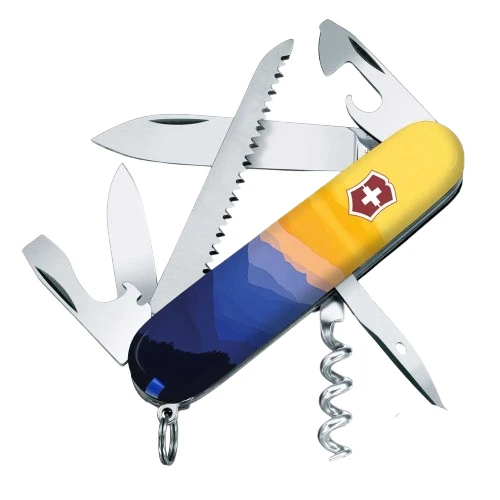 Складаний швейцарський ніж Victorinox CAMPER UKRAINE Гірський пейзаж 14 функцій 91x27x18 мм коробка (Vx13613.7_T3190pw)